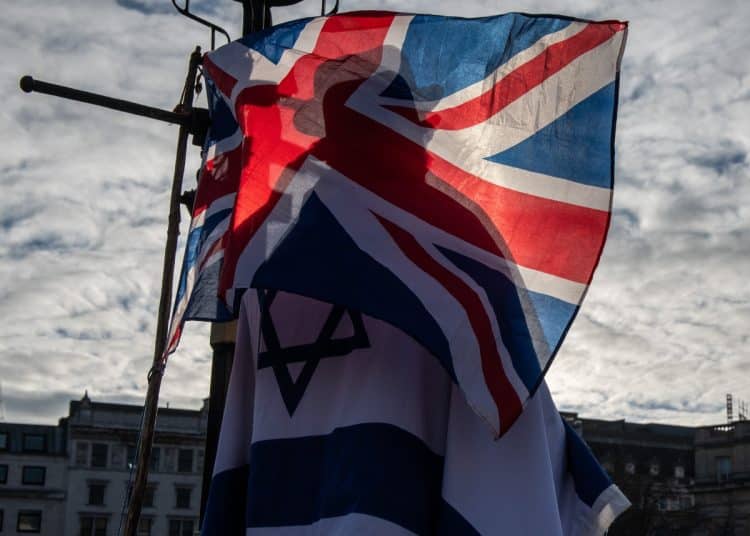 A Union flag and an Israel flag Complaint about UK Lawyers For Israel
