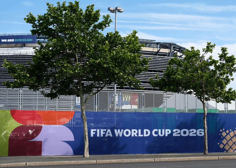 A general view of the preparations around Met Life Stadium as the signage is transitioned to become New York New Jersey Stadium ahead of the FIFA World Cup 2026 on May 26, 2026 in East Rutherford, New Jersey.