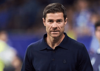 Xabi Alonso looks directly at the camera lens. He will be the new manager of Chelsea FC