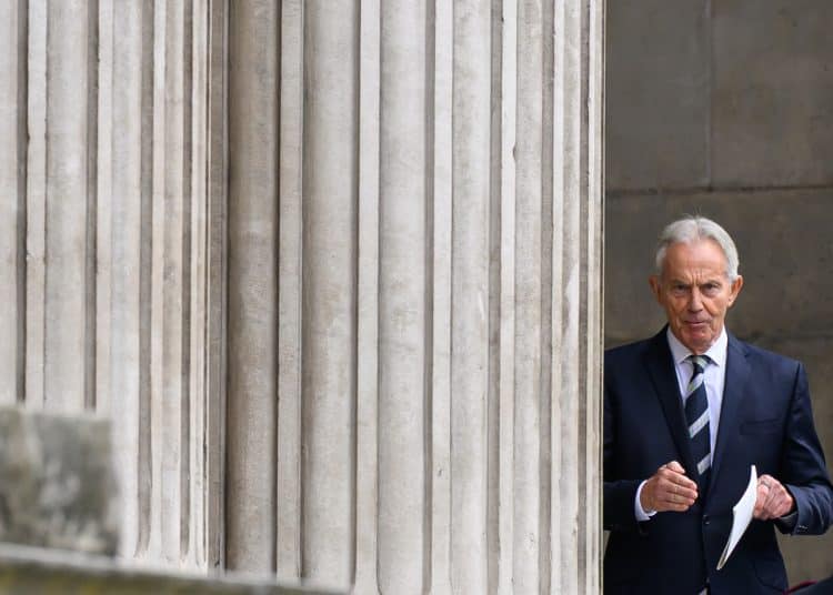 LONDON, ENGLAND - JULY 07: Former Prime Minister Tony Blair departs following a memorial service to mark the 20th anniversary of the 7/7 London Bombings at St Paul's Cathedral on July 07, 2025 in London, England. This year marks the 20th anniversary of the day four Islamist terrorist suicide bombers struck London's transport network in four coordinated attacks, killing 52 people and injuring over 770 others. (Photo by Leon Neal/Getty Images)