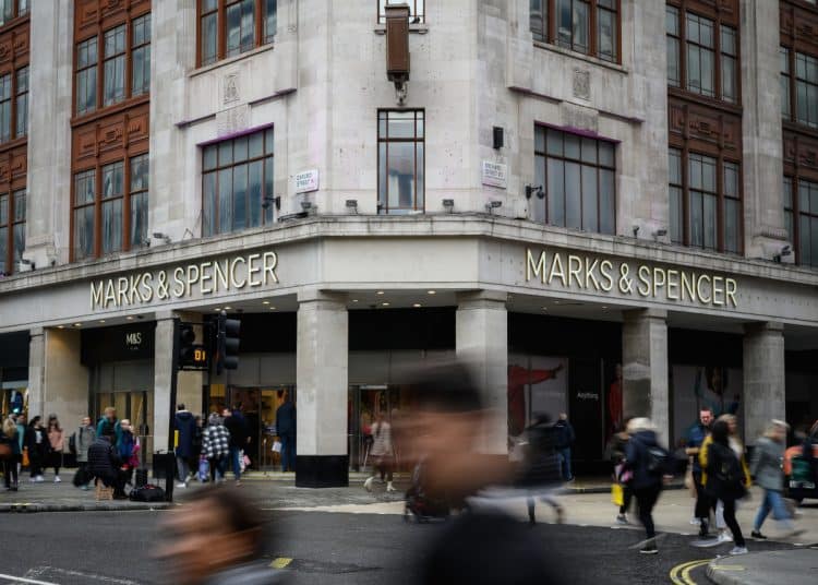 LONDON, ENGLAND - NOVEMBER 03: A general view of the flagship store of the Marks and Spencer chain of shops, on November 03, 2022 in London, England. Marks & Spencer are planning to demolish the building and rebuild the store, a proposal that's been contested by historic-building campaigners. (Photo by Leon Neal/Getty Images)