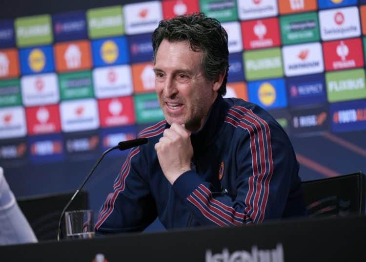 ISTANBUL, TURKEY - MAY 19:  Unai Emery head coach of Aston Villa attends a press conference one day ahead of the UEFA Europa League Final 2026 at Besiktas Park on May 19, 2026 in Istanbul, Turkey. (Photo by Francisco Seco - Pool/Getty Images)