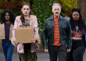 Four of the Tip Toe characters walk forwards in two rows - one holds a box at the front. The show ended during Pride Month on 7 June 2026