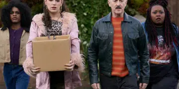 Four of the Tip Toe characters walk forwards in two rows - one holds a box at the front. The show ended during Pride Month on 7 June 2026