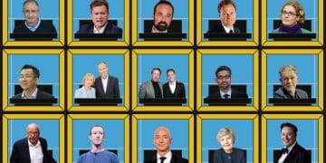 composite image showing media billionaires in a Celebrity Squares style grid