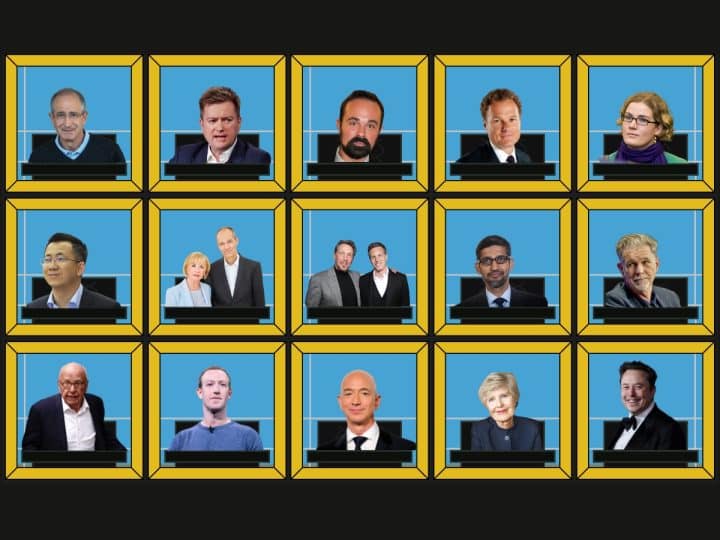 composite image showing media billionaires in a Celebrity Squares style grid