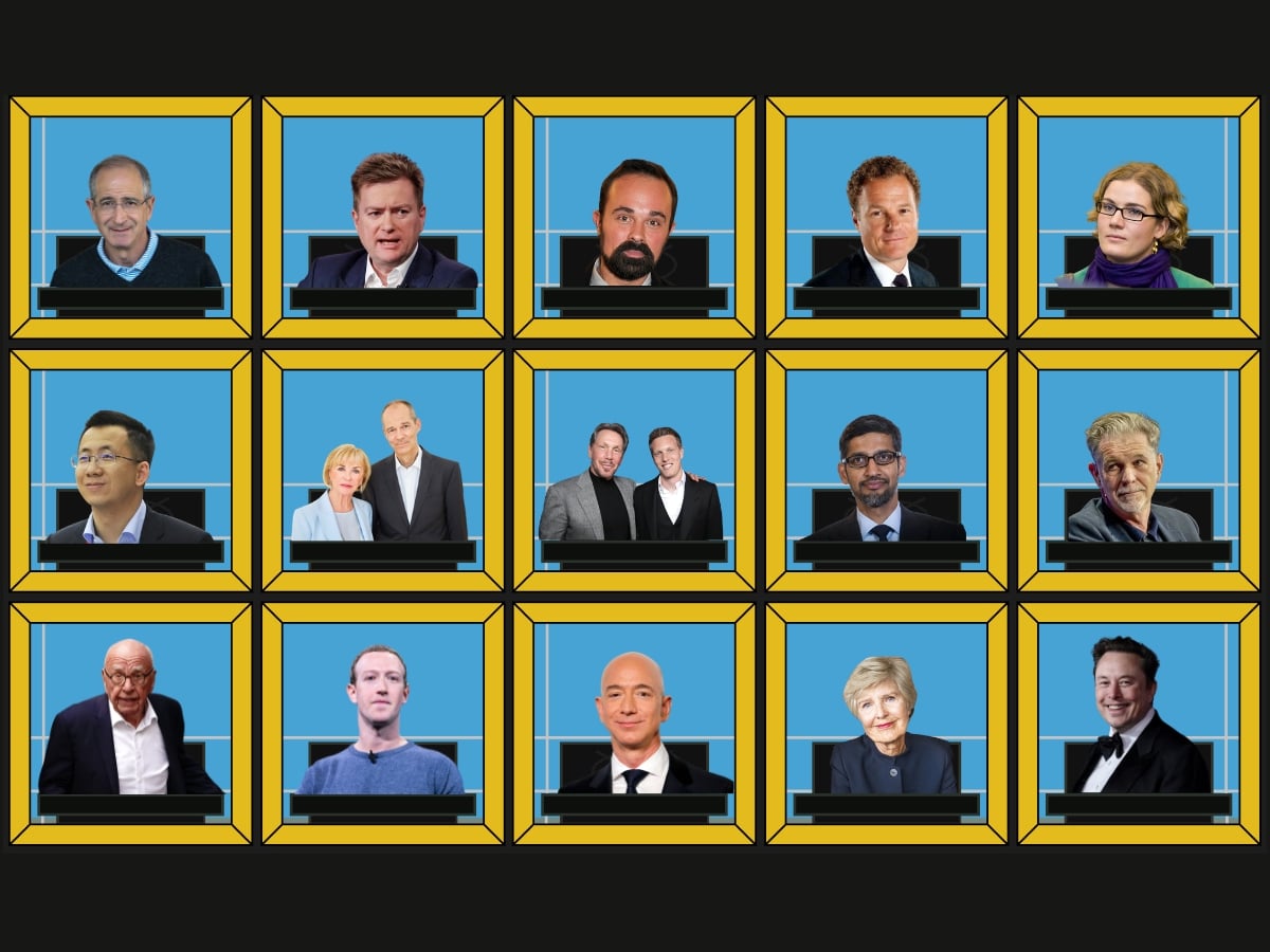 composite image showing media billionaires in a Celebrity Squares style grid