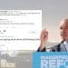 Nigel Farage in front of a social media post from Robert Kenyon of Reform UK
