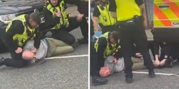 Images of the police violently arresting a man