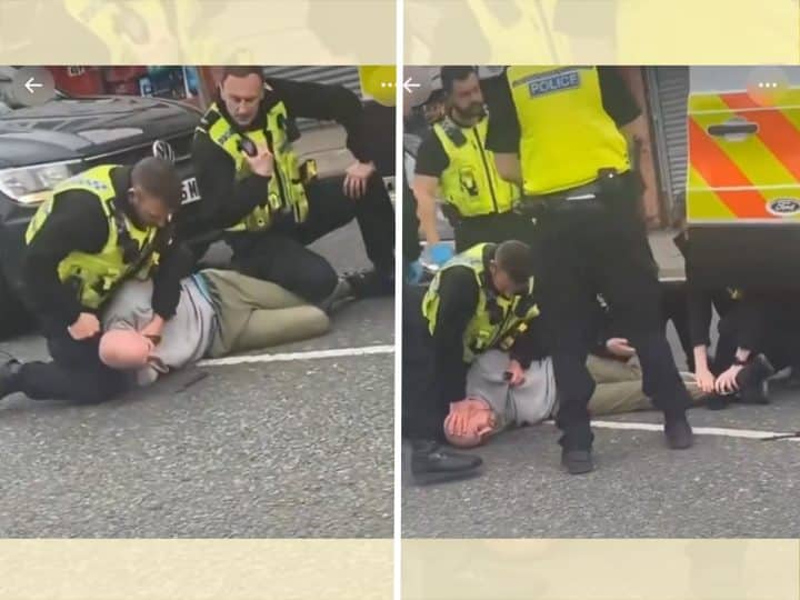 Images of the police violently arresting a man