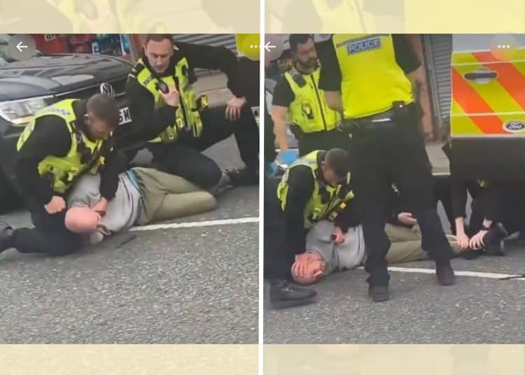 Images of the police violently arresting a man
