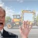 Reform leader Nigel Farage in front of JCB's Zionist pothole machine