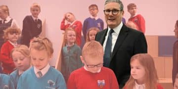 Save the children. Keir Starmer in a room full of children
