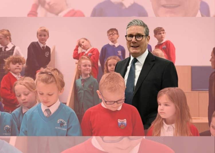 Save the children. Keir Starmer in a room full of children
