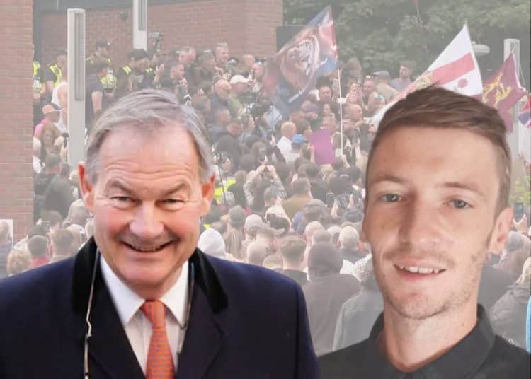 Rupert Lowe, Steve Laws, and a group of white rioters, Restore