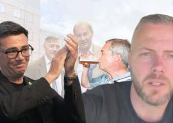 Andy Burnham, Rob Kenyon, Nigel Farage, and Rupert Lowe - Reform UK