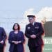 Andy Burnham and Shabana Mahmood of Labour, Zack Polanski of the Green Party, and a police officer