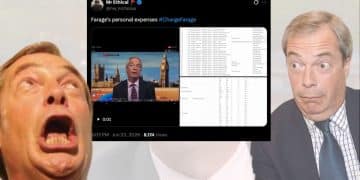 Images of Nigel Farage looking at a tweet