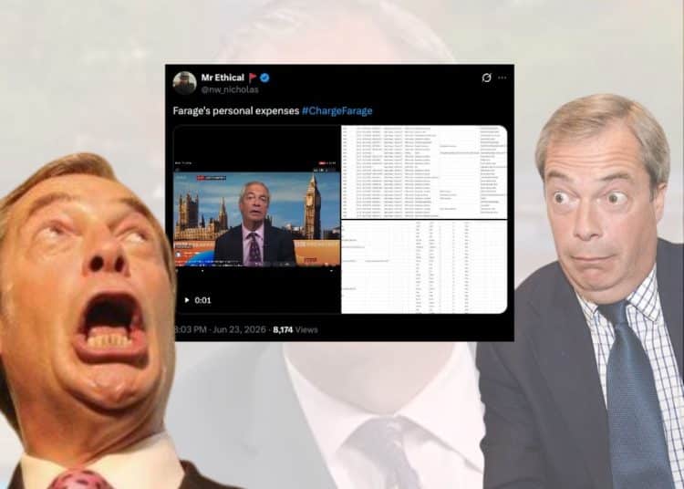 Images of Nigel Farage looking at a tweet