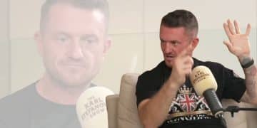 Images of Tommy Robinson in an interview