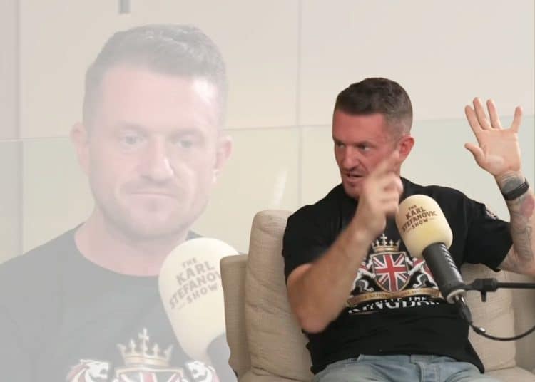 Images of Tommy Robinson in an interview