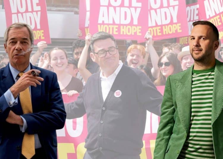 Nigel Farage, Andy Burnham, and Zack Polanski