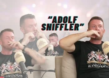 Various images of Tommy Robinson sniffing with the text "Adolf Sniffler" superimposed over the top