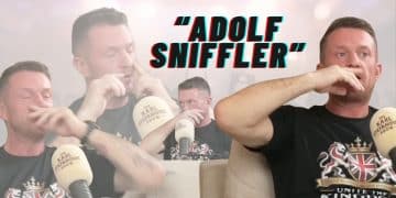 Various images of Tommy Robinson sniffing with the text "Adolf Sniffler" superimposed over the top