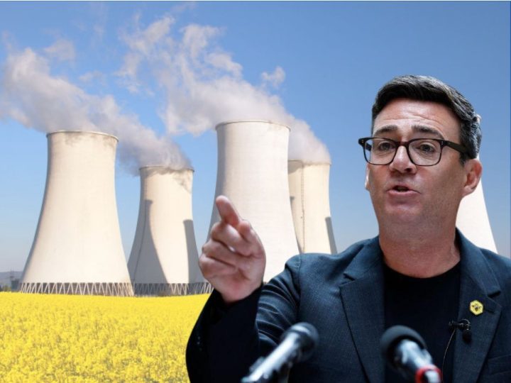 Andy Burnham in front of a power plant