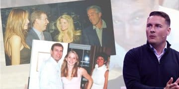 Wes Streeting and images of prince Andrew with Jeffrey Epstein and Virginia Giuffre