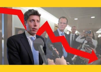 Open AI CEO Sam Altman with a red line behind him