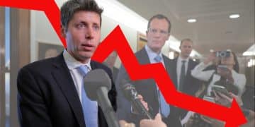 Open AI CEO Sam Altman with a red line behind him