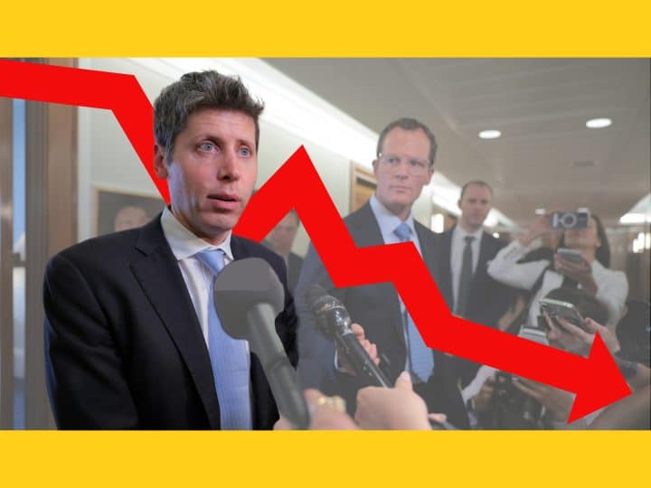 Open AI CEO Sam Altman with a red line behind him