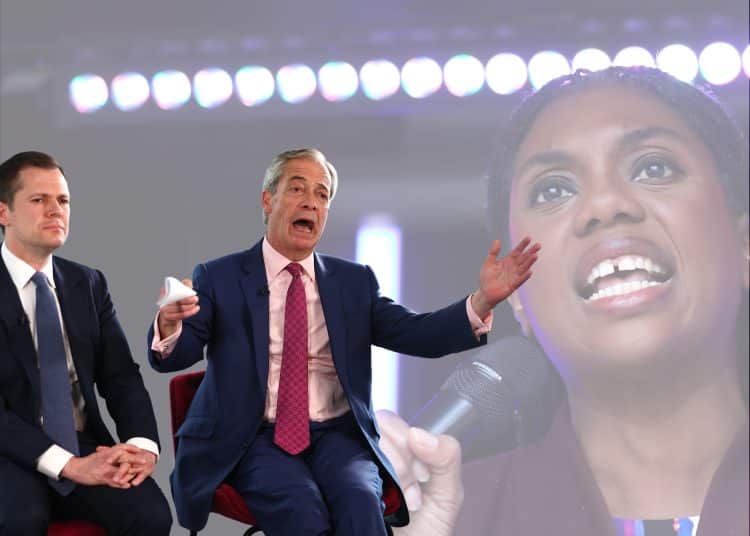 Robert Jenrick and Nigel Farage of Reform, and Kemi Badenoch