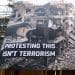Huge banner shows destruction in Gaza and says: Protesting This Isn't Terrorism Palestine Action