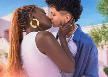 A press image for BBC show, I Kissed a Girl, in 2024, which shows Demi, 23, and Fiorenza, 22, kissing
