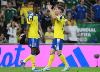 Sweden v Tunisia: Group F - FIFA World Cup 2026 MONTERREY, MEXICO - JUNE 14: Viktor Gyokeres #17 of Sweden celebrates scoring his team's third goal during the FIFA World Cup 2026 Group F match between Sweden and Tunisia at Monterrey Stadium on June 14, 2026 in Monterrey, Mexico. (Photo by David Ramos/Getty Images)