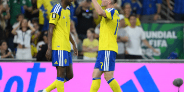 Sweden v Tunisia: Group F - FIFA World Cup 2026 MONTERREY, MEXICO - JUNE 14: Viktor Gyokeres #17 of Sweden celebrates scoring his team's third goal during the FIFA World Cup 2026 Group F match between Sweden and Tunisia at Monterrey Stadium on June 14, 2026 in Monterrey, Mexico. (Photo by David Ramos/Getty Images)