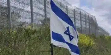 Flag of Israel in Sinjil, in the West Bank