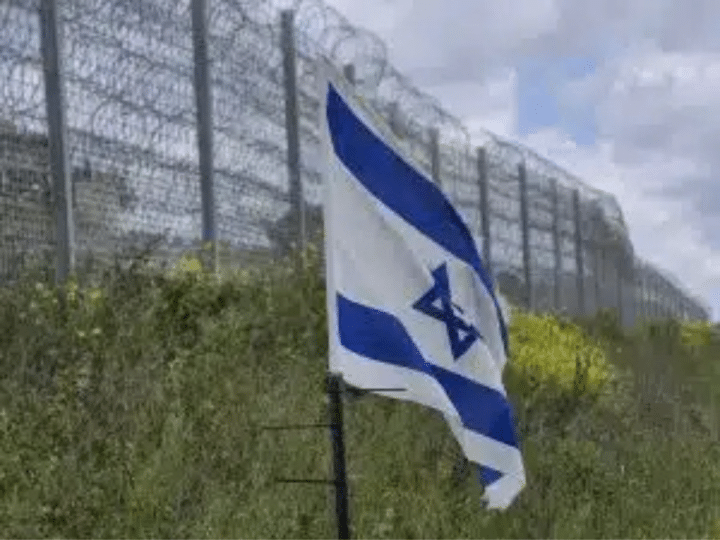 Flag of Israel in Sinjil, in the West Bank
