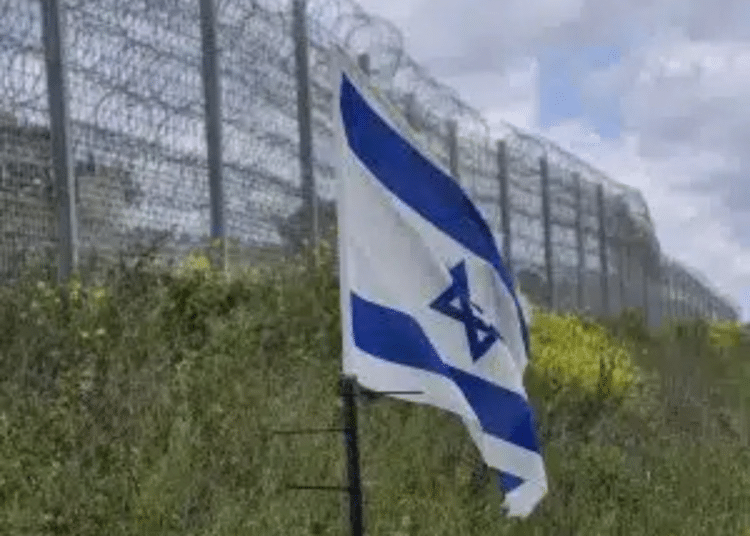 Flag of Israel in Sinjil, in the West Bank