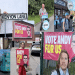 A collage of different images from Cameron's time in Makerfield from him infront of a 'Vote Andy for us' banner to residents in the street next to political adverts