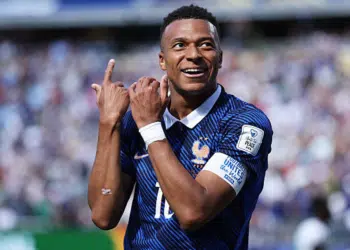 kylian mbappe celebrates at the world cup