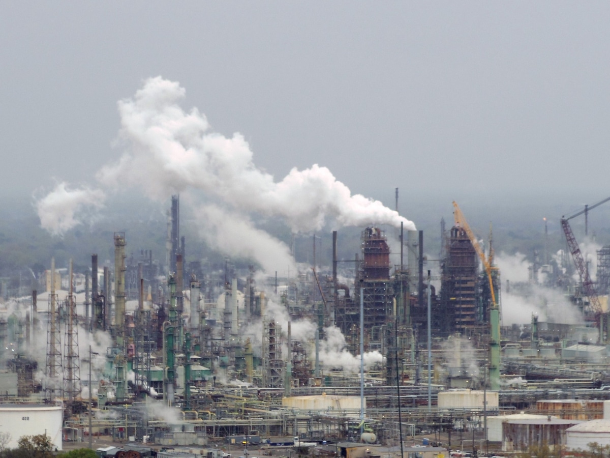 Oil refinery illustrating polluters must pay for heatwave costs