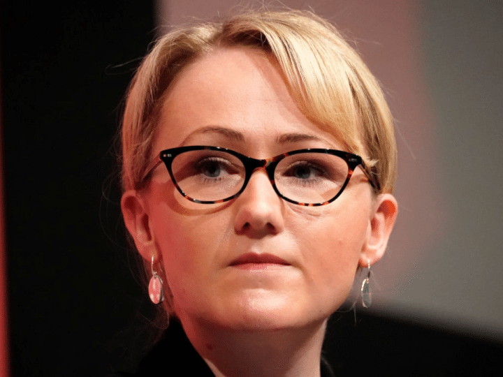Rebecca Long-Bailey, pictured in March 2020, when she was then Shadow Secretary of State for Business, looks on during the last Labour Party Leadership hustings at Dudley Town Hall, West Midlands. Her expression is determined and she’s straight-faced.