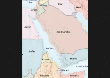 A map showing the Red Sea and other countries around it so Yemen towards the bottom and Israel at the top next to Egypt on the left and to Jordan to the right