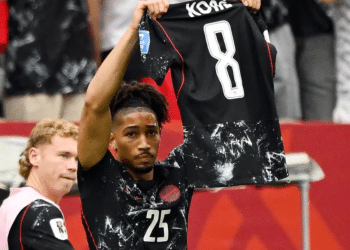 Saliba holds Kone's shirt after horror tackle in World Cup match