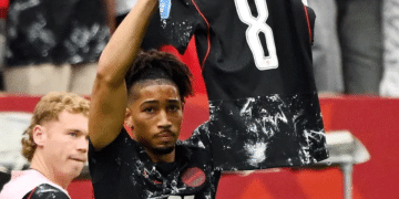 Saliba holds Kone's shirt after horror tackle in World Cup match