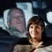 Composite image showing artist Dolly Sen in front of press photo of Andrew Windsor in police 4x4.