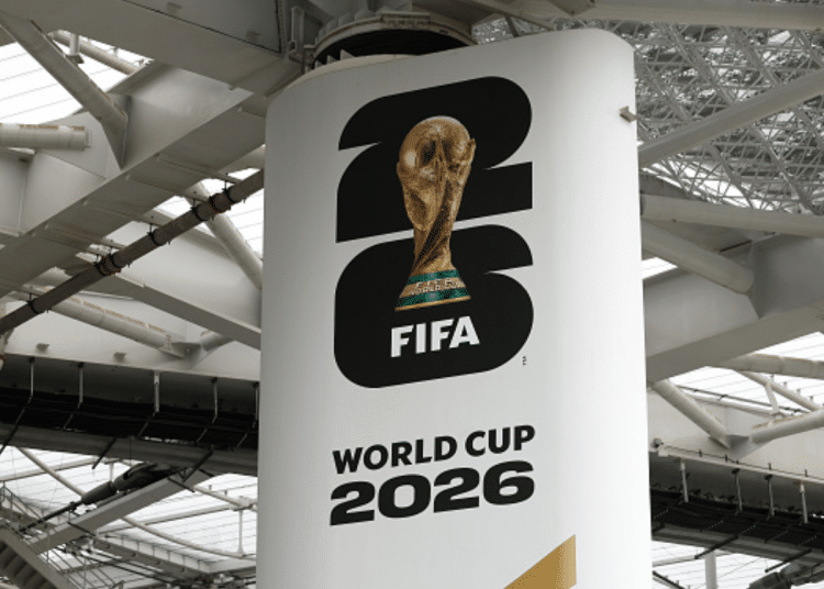 A general view of FIFA World Cup 2026 signage at SoFi Stadium on May 24, 2026 in Los Angeles, California.